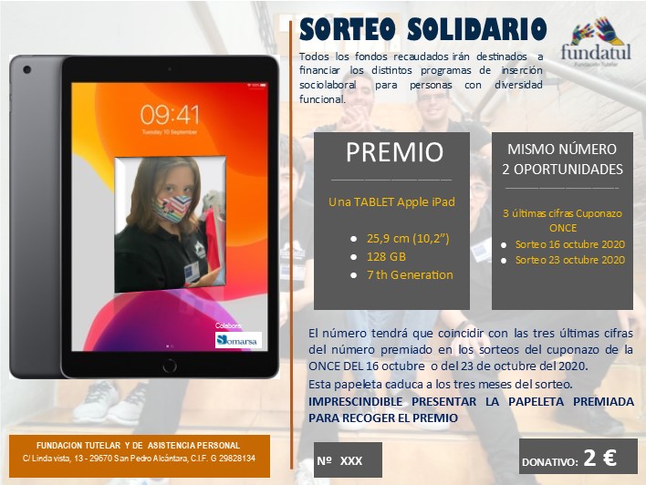 Papeleta Rifa Benéfica Ipad 16 y 23 octubre 2020 fundatul